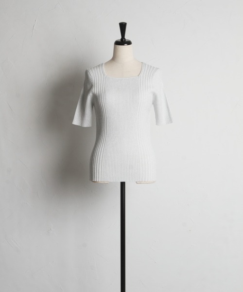 tocco closet(トッコ クローゼット)の「接触冷感♪ラメ入りスクエアネックランダムリブニットプルオーバー(ニット/セーター・レディース・ラベンダー/ピンク/ブラック/オフホワイト・M)」の22枚目の写真