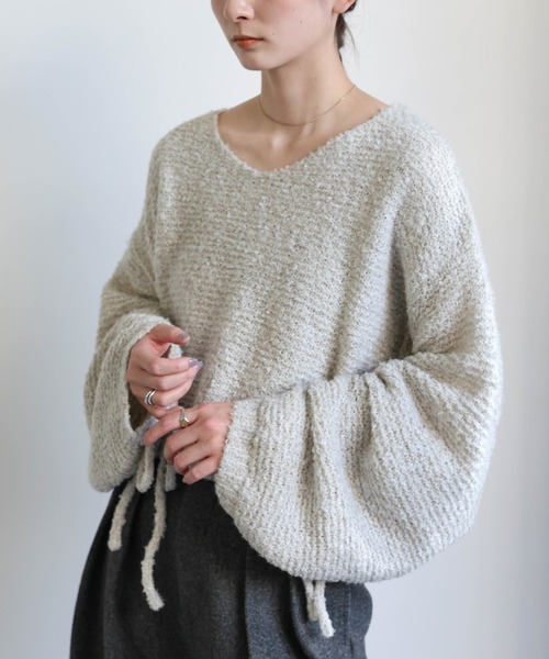 select MOCA(セレクトモカ)の「リングヤーンドロストスリーブショートニット(ニット/セーター・レディース・ベージュ/ブラウン/グレー・FREE)」の3枚目の写真
