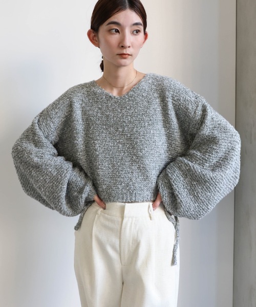 select MOCA(セレクトモカ)の「リングヤーンドロストスリーブショートニット(ニット/セーター・レディース・ベージュ/ブラウン/グレー・FREE)」の2枚目の写真