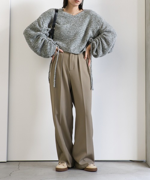 select MOCA(セレクトモカ)の「リングヤーンドロストスリーブショートニット(ニット/セーター・レディース・ベージュ/ブラウン/グレー・FREE)」の5枚目の写真