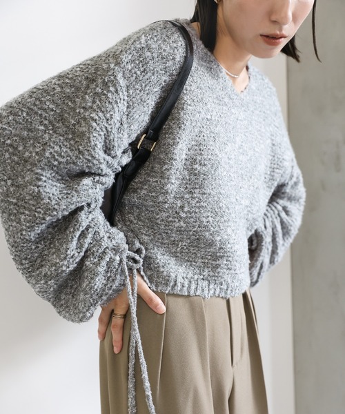 select MOCA(セレクトモカ)の「リングヤーンドロストスリーブショートニット(ニット/セーター・レディース・ベージュ/ブラウン/グレー・FREE)」の18枚目の写真