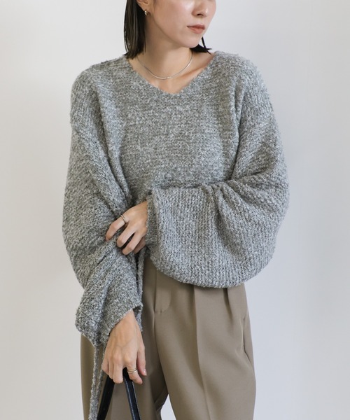 select MOCA(セレクトモカ)の「リングヤーンドロストスリーブショートニット(ニット/セーター・レディース・ベージュ/ブラウン/グレー・FREE)」の19枚目の写真