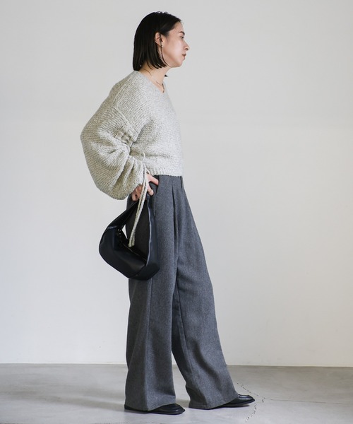 select MOCA(セレクトモカ)の「リングヤーンドロストスリーブショートニット(ニット/セーター・レディース・ベージュ/ブラウン/グレー・FREE)」の6枚目の写真