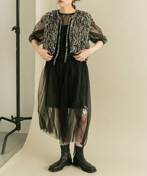 KBF(ケイビーエフ)の「パワースリーブチュールワンピース(ワンピース・レディース・ブラック/ベージュ・ONE)」の3枚目の写真