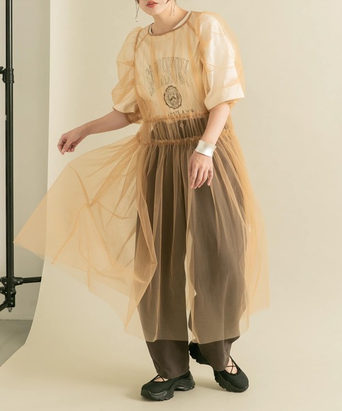 KBF(ケイビーエフ)の「パワースリーブチュールワンピース(ワンピース・レディース・ブラック/ベージュ・ONE)」の12枚目の写真