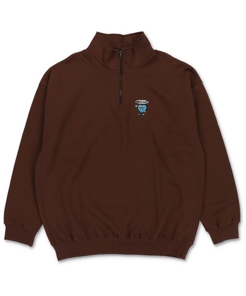 SPINNS(スピンズ)の「【ユニセックスで着用可能】ハーフジップ裏起毛スウェット ハートロゴ(スウェット・メンズ・ブラウン/オフホワイト/アッシュグレー/ブラック系その他・ONESIZE)」の4枚目の写真