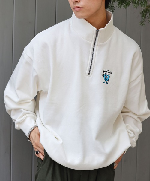 SPINNS(スピンズ)の「【ユニセックスで着用可能】ハーフジップ裏起毛スウェット ハートロゴ(スウェット・メンズ・ブラウン/オフホワイト/アッシュグレー/ブラック系その他・ONESIZE)」の2枚目の写真