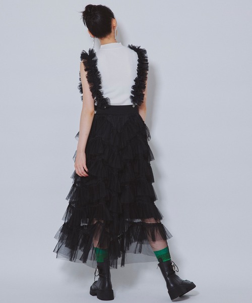 Narcissus(ナルシス)の「ボリュームチュールロングスカート(スカート・レディース・ブラック/ホワイト・FREE)」の4枚目の写真