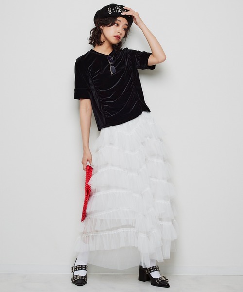 Narcissus(ナルシス)の「ボリュームチュールロングスカート(スカート・レディース・ブラック/ホワイト・FREE)」の5枚目の写真