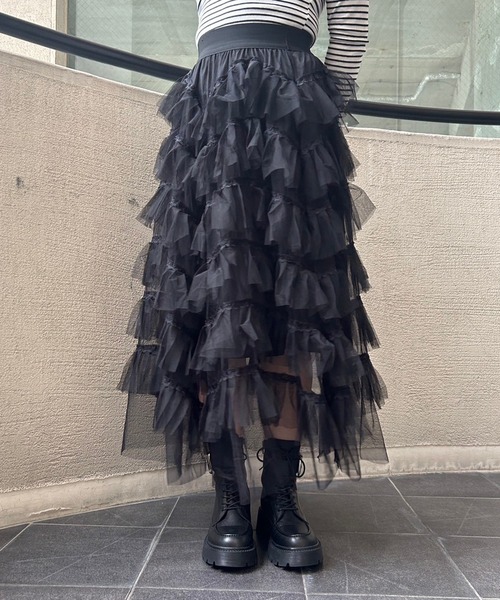 Narcissus(ナルシス)の「ボリュームチュールロングスカート(スカート・レディース・ブラック/ホワイト・FREE)」の17枚目の写真
