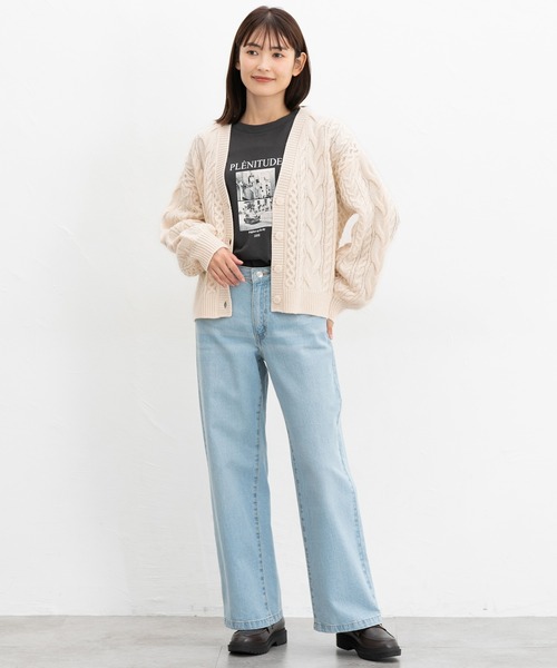 Honeys（ハニーズ）の「【ウォッシャブル】ケーブル編Ｖカーデ（カーディガン/ボレロ・レディース・アイボリー/グレイッシュブルー/杢グレー/グリーン/モカ/ベージュ・S/M/L/LL）」の20枚目の写真