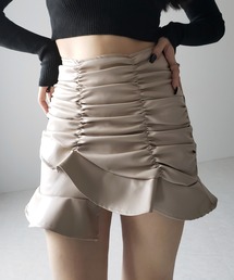 me+em select(~[ZNg)́y Cpnt ztFCNU[nCEGXgV[Ot~jXJ[g ^ fake leather high waist shirring frill mini skirt(XJ[g)