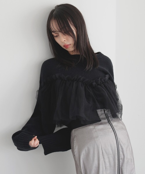 LIAN(リアン)の「チュールミックスニット(ニット/セーター・レディース・ブラック/チャコールグレー/アイボリー/グレー・FREE)」の12枚目の写真