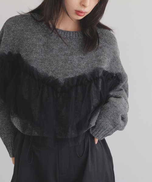 LIAN(リアン)の「チュールミックスニット(ニット/セーター・レディース・ブラック/チャコールグレー/アイボリー/グレー・FREE)」の16枚目の写真