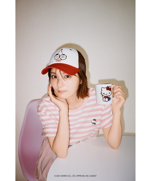 KIRSH（キルシー）の「KIRSH X HELLO KITTY STRIPE OVERFIT T-SHIRT/キルシー ハローキティ ストライプ Tシャツ（Tシャツ/カットソー・レディース・グレー/ピンク/ネイビー・ONE SIZE）」の11枚目の写真