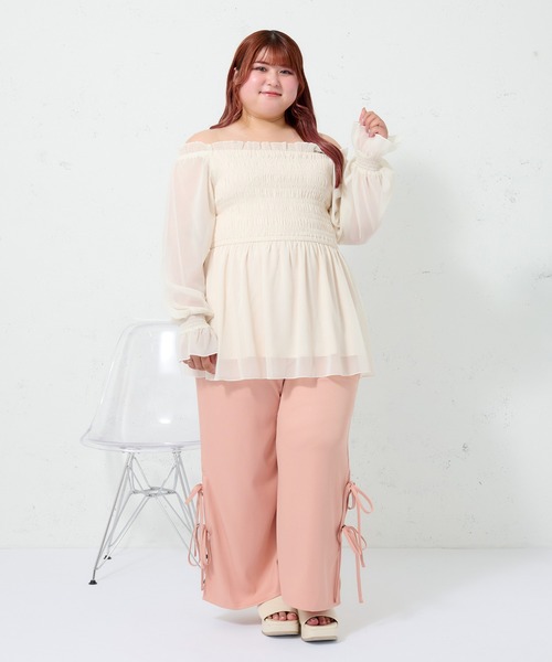 Louiosy（ルオシー）の「【大きいサイズ】サイドリボンワイドシルエットパンツ（その他パンツ・レディース・ピンク/アイボリー/ブラック・3L/4L）」の3枚目の写真
