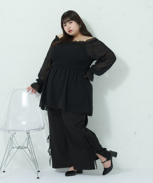 Louiosy（ルオシー）の「【大きいサイズ】サイドリボンワイドシルエットパンツ（その他パンツ・レディース・ピンク/アイボリー/ブラック・3L/4L）」の2枚目の写真