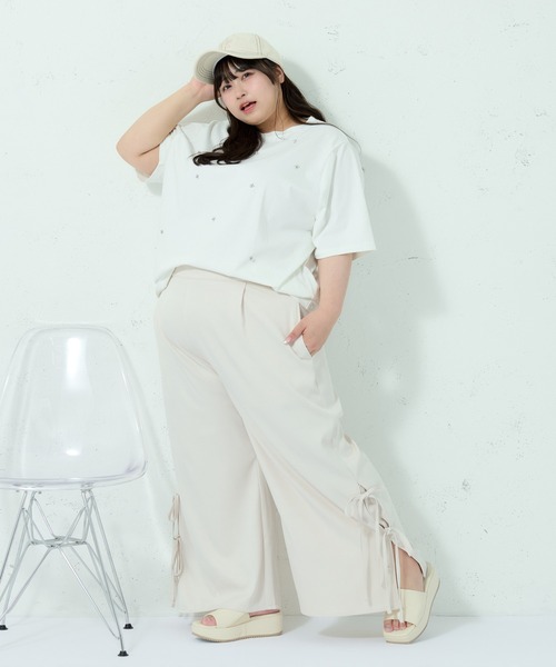 Louiosy（ルオシー）の「【大きいサイズ】サイドリボンワイドシルエットパンツ（その他パンツ・レディース・ピンク/アイボリー/ブラック・3L/4L）」の5枚目の写真