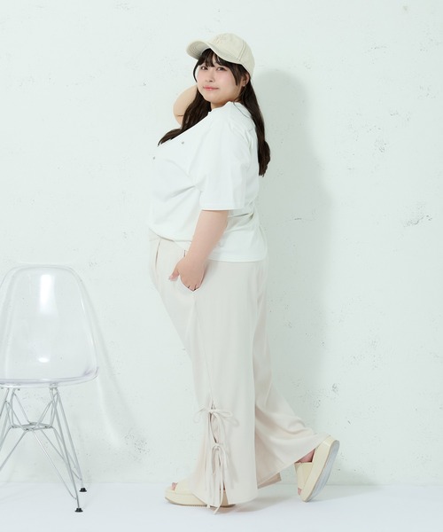 Louiosy（ルオシー）の「【大きいサイズ】サイドリボンワイドシルエットパンツ（その他パンツ・レディース・ピンク/アイボリー/ブラック・3L/4L）」の6枚目の写真
