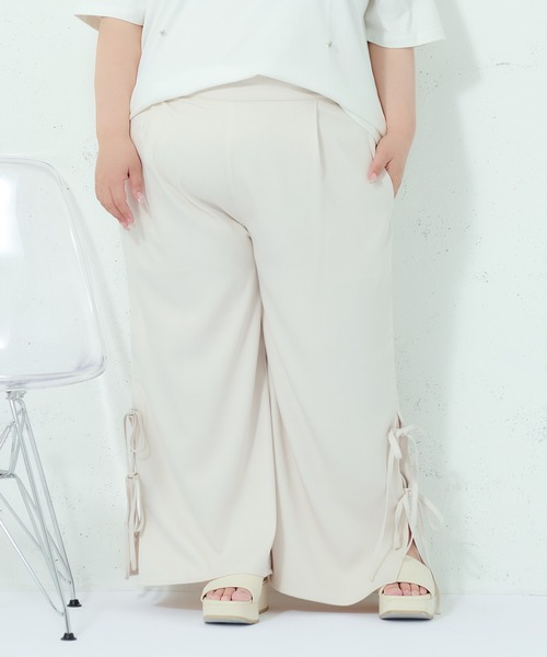 Louiosy（ルオシー）の「【大きいサイズ】サイドリボンワイドシルエットパンツ（その他パンツ・レディース・ピンク/アイボリー/ブラック・3L/4L）」の8枚目の写真