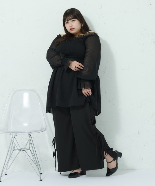 Louiosy（ルオシー）の「【大きいサイズ】サイドリボンワイドシルエットパンツ（その他パンツ・レディース・ピンク/アイボリー/ブラック・3L/4L）」の12枚目の写真