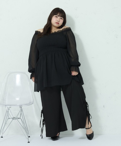 Louiosy（ルオシー）の「【大きいサイズ】サイドリボンワイドシルエットパンツ（その他パンツ・レディース・ピンク/アイボリー/ブラック・3L/4L）」の13枚目の写真