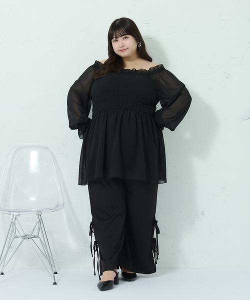 Louiosy（ルオシー）の「【大きいサイズ】サイドリボンワイドシルエットパンツ（その他パンツ・レディース・ピンク/アイボリー/ブラック・3L/4L）」の14枚目の写真