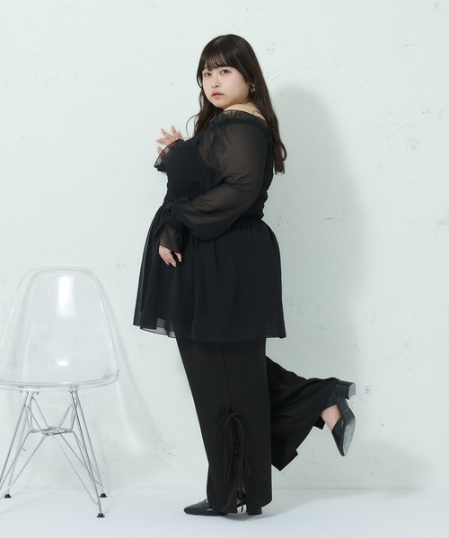 Louiosy（ルオシー）の「【大きいサイズ】サイドリボンワイドシルエットパンツ（その他パンツ・レディース・ピンク/アイボリー/ブラック・3L/4L）」の15枚目の写真