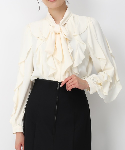 MISCH MASCH（ミッシュマッシュ）の「フリルボウタイブラウス/MM448101（シャツ/ブラウス・レディース・ブラック/アイボリー/ピンク・ﾌﾘ-）」の9枚目の写真