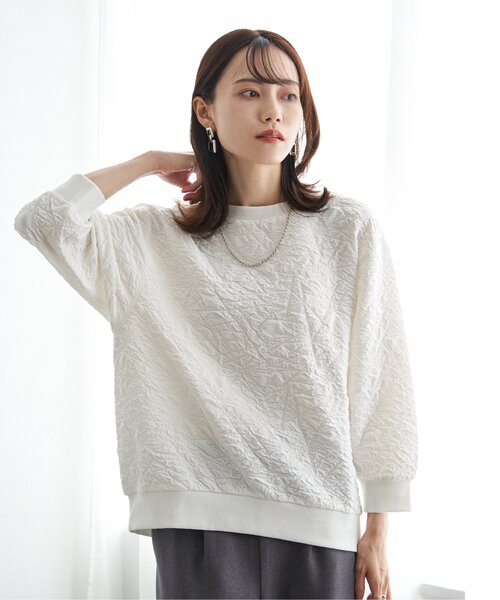 ikka(イッカ)の「フクレジャカードプルオーバー(Tシャツ/カットソー・レディース・オフホワイト/チャコール/モカ・M/L/S)」の4枚目の写真
