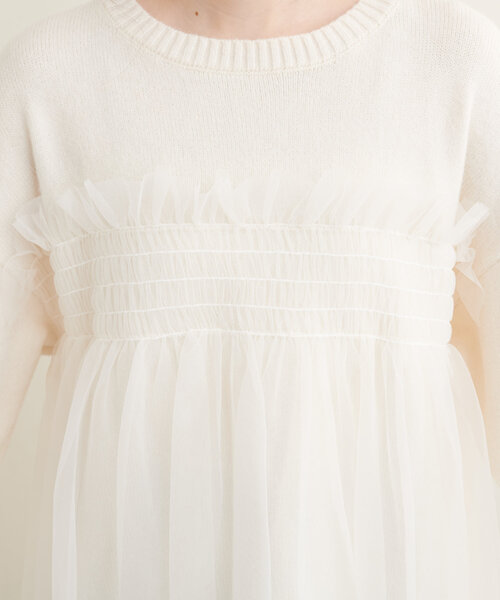 natural couture(ナチュラルクチュール)の「チュールレイヤードニットプルオーバー(ニット/セーター・レディース・モカ/オフホワイト/ブルー/チャコールグレー・FREE)」の5枚目の写真