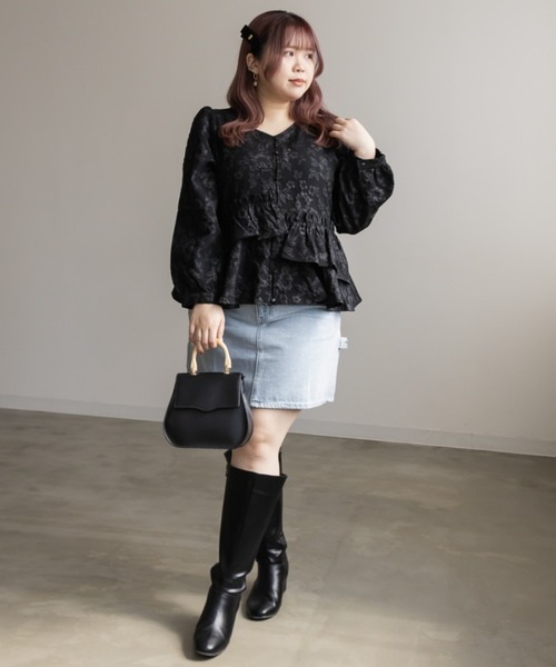 CLETTE(クレット)の「アシメティアード花柄ジャガードブラウス(シャツ/ブラウス・レディース・アイボリー/ブラック・LL/3L/4L)」の11枚目の写真