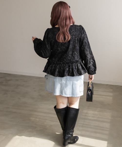 CLETTE(クレット)の「アシメティアード花柄ジャガードブラウス(シャツ/ブラウス・レディース・アイボリー/ブラック・LL/3L/4L)」の12枚目の写真