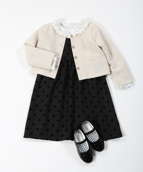 SHOO・LA・RUE（シューラルー）の「【100-140cm/プチセレ】ツイードジャケット（ノーカラージャケット・キッズ・ブラック/ライトベージュ・10/11/12/13/14）」の14枚目の写真