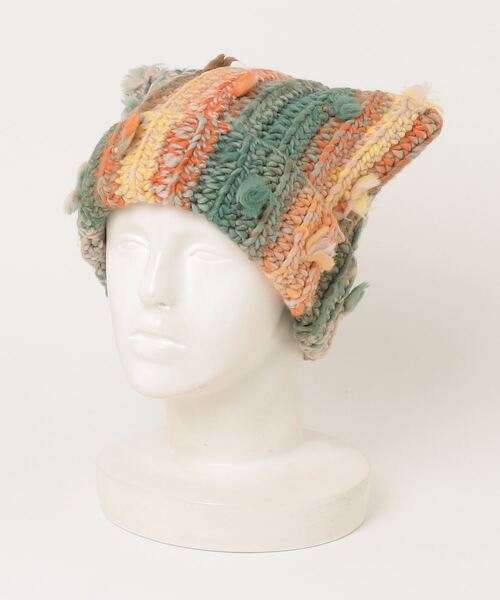 HIKA(ヒカ)の「【HIKA】マルチストライプMIX編み猫耳ニットCAP(ニットキャップ/ビーニー・レディース・ピンク/グリーン/レッド/イエロー/その他・FREE)」の13枚目の写真