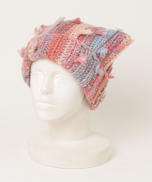 HIKA(ヒカ)の「【HIKA】マルチストライプMIX編み猫耳ニットCAP(ニットキャップ/ビーニー・レディース・ピンク/グリーン/レッド/イエロー/その他・FREE)」の14枚目の写真