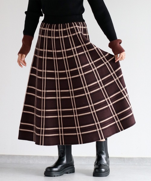 cepo（セポ）の「ジャガードチェックニットフレアースカート（スカート・レディース・ブラック系その他/ブラウン系その他・M）」の8枚目の写真