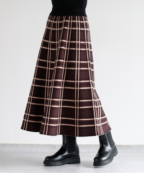 cepo（セポ）の「ジャガードチェックニットフレアースカート（スカート・レディース・ブラック系その他/ブラウン系その他・M）」の5枚目の写真