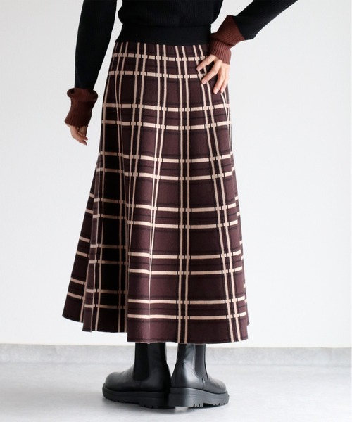 cepo（セポ）の「ジャガードチェックニットフレアースカート（スカート・レディース・ブラック系その他/ブラウン系その他・M）」の6枚目の写真