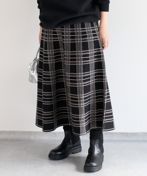 cepo（セポ）の「ジャガードチェックニットフレアースカート（スカート・レディース・ブラック系その他/ブラウン系その他・M）」の16枚目の写真