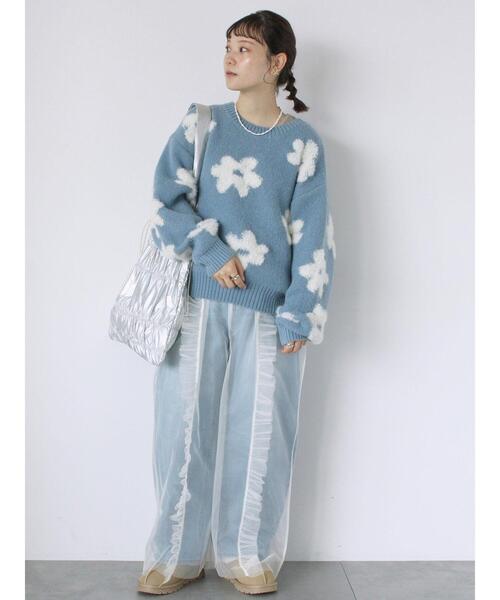 ehka sopo(エヘカソポ)の「花柄ジャカードニット(ニット/セーター・レディース・ブラック/キナリ/サックスブルー/ラベンダー・F)」の21枚目の写真