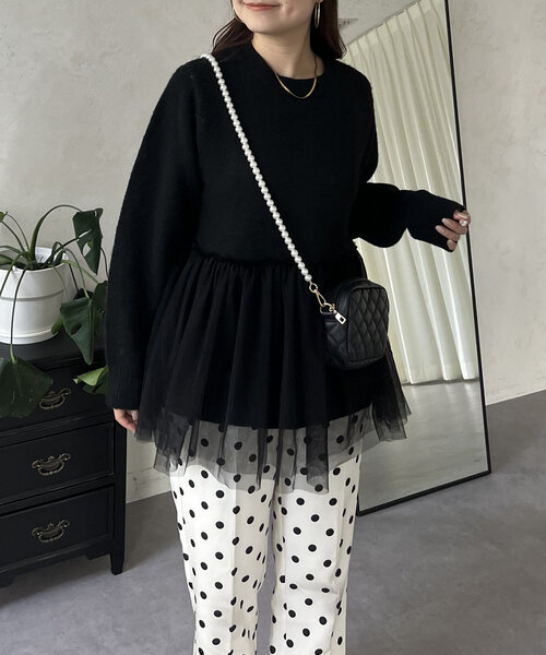 prose verse(プロズヴェール)の「裾チュールニット(ニット/セーター・レディース・アイボリー/ブラック・LARGE/MEDIUM)」の10枚目の写真