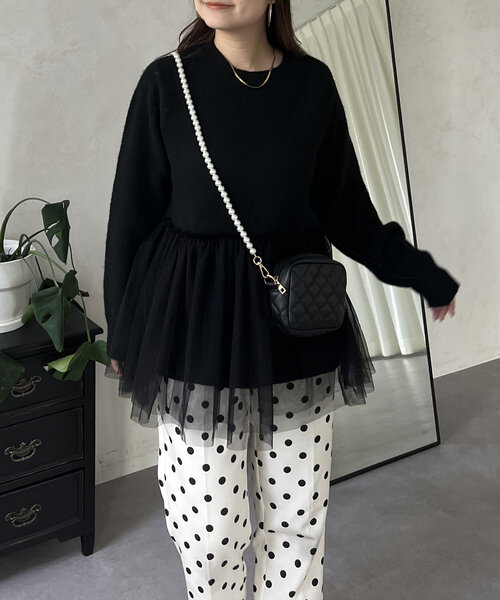 prose verse(プロズヴェール)の「裾チュールニット(ニット/セーター・レディース・アイボリー/ブラック・LARGE/MEDIUM)」の14枚目の写真