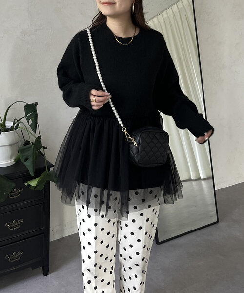 prose verse(プロズヴェール)の「裾チュールニット(ニット/セーター・レディース・アイボリー/ブラック・LARGE/MEDIUM)」の15枚目の写真