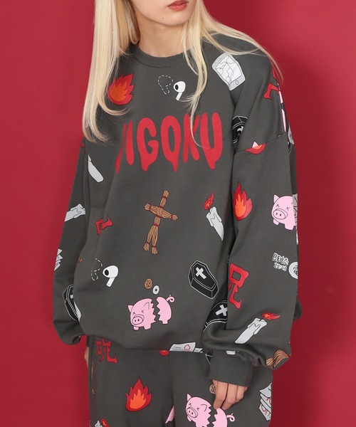 PUNYUS（プニュズ）の「天国と地獄総柄スウェット（スウェット・レディース・ホワイト/スミクロ・1/2/3/4）」の3枚目の写真