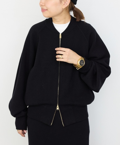 CINOH/チノ KNIT ZIP BLOUSON ブラック CINOH（チノ）の「【CINOH/チノ 】KNIT ZIP BLOUSON（ニット/セーター