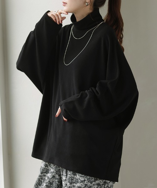 HUG.U(ハグユー)の「発熱ドルマントップス 体感+3.1℃(Tシャツ/カットソー・レディース・オフホワイト/ラベンダー/オレンジ/ベージュ/グレー/ブラック・FREE)」の3枚目の写真