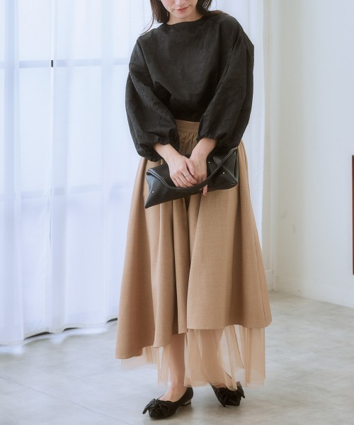nissen（ニッセン）の「やわらかふくれジャガードバルーン袖ブラウス（シャツ/ブラウス・レディース・ミント/ブラック/アイボリー・3L/LL/L/M/S）」の8枚目の写真