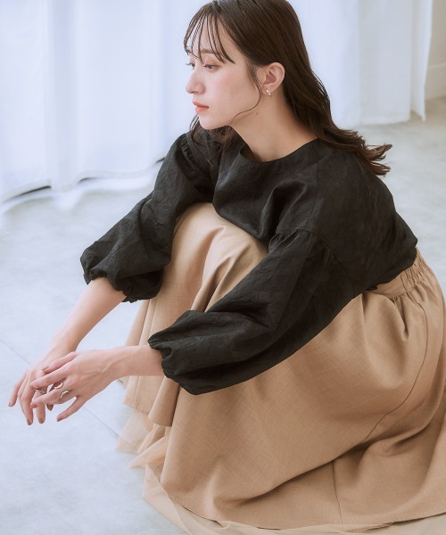 nissen（ニッセン）の「やわらかふくれジャガードバルーン袖ブラウス（シャツ/ブラウス・レディース・ミント/ブラック/アイボリー・3L/LL/L/M/S）」の10枚目の写真