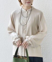 〈手洗い可能〉メタル ボタン シャンブレー ブラウス